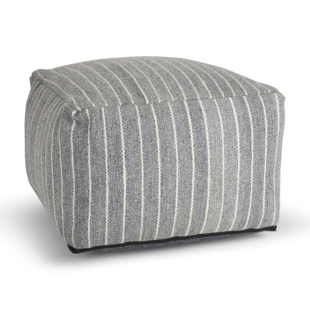22" Blue and White Textural Stripe Cube Pouf Ottoman