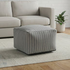 22" Blue and White Textural Stripe Cube Pouf Ottoman