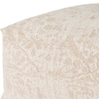 36" Beige and Cream Chenille Damask Pouf Ottoman