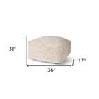 36" Beige and Cream Chenille Damask Pouf Ottoman