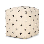 16" Cream And Black Wool Polka Dots Cube Pouf Ottoman