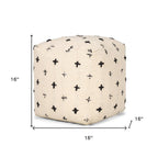 16" Cream And Black Wool Polka Dots Cube Pouf Ottoman