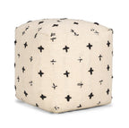 16" Cream And Black Wool Polka Dots Cube Pouf Ottoman