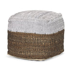 16" White Black And Natural Cotton And Jute Color Block Cube Pouf Ottoman