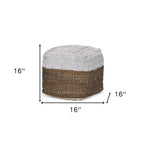 16" White Black And Natural Cotton And Jute Color Block Cube Pouf Ottoman