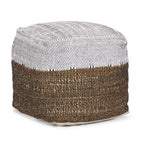 16" White Black And Natural Cotton And Jute Color Block Cube Pouf Ottoman