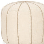 18" Beige and Taupe Fabric Striped Round Pouf Ottoman