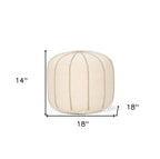 18" Beige and Taupe Fabric Striped Round Pouf Ottoman