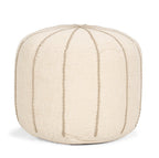 18" Beige and Taupe Fabric Striped Round Pouf Ottoman