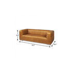 83" Brown Channel Tufted Leather Sofa