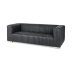 83" Brown Channel Tufted Leather Sofa