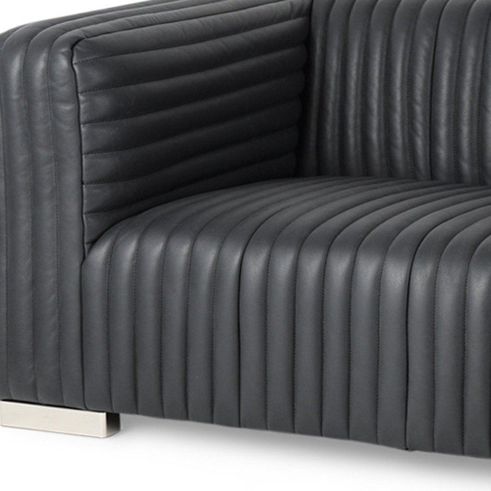 83" Brown Channel Tufted Leather Sofa
