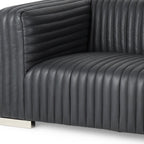 83" Brown Channel Tufted Leather Sofa