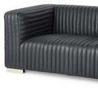 83" Brown Channel Tufted Leather Sofa