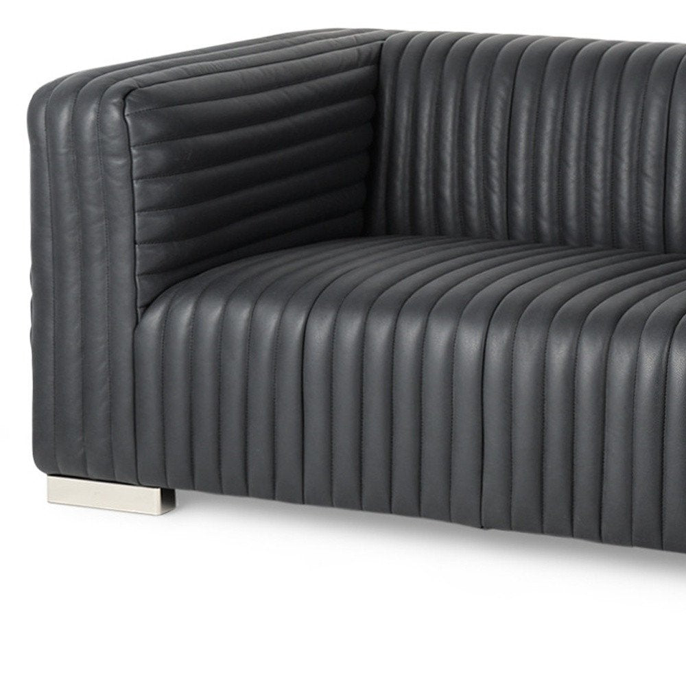 83" Brown Channel Tufted Leather Sofa