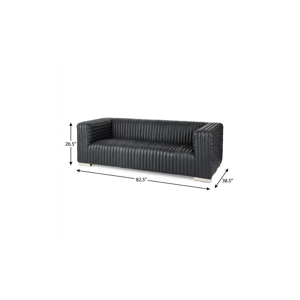 83" Brown Channel Tufted Leather Sofa