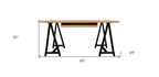 60" Natural and Black Solid Wood and Metal Trestle Executive Desk