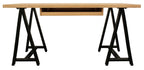 60" Natural and Black Solid Wood and Metal Trestle Executive Desk