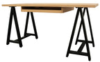 60" Natural and Black Solid Wood and Metal Trestle Executive Desk