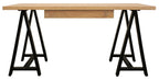 60" Natural and Black Solid Wood and Metal Trestle Executive Desk