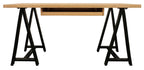60" Natural and Black Solid Wood and Metal Trestle Executive Desk