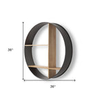 36" Black And Brown Metal And Wood Circular Multi Tier Shelf