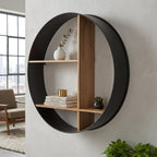 36" Black And Brown Metal And Wood Circular Multi Tier Shelf