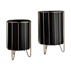 Set of Two Black Metal 20 Ounce Round Pot Planters