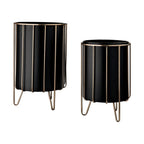 Set of Two Black Metal 20 Ounce Round Pot Planters
