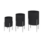 Set of Two Black Metal 20 Ounce Round Pot Planters