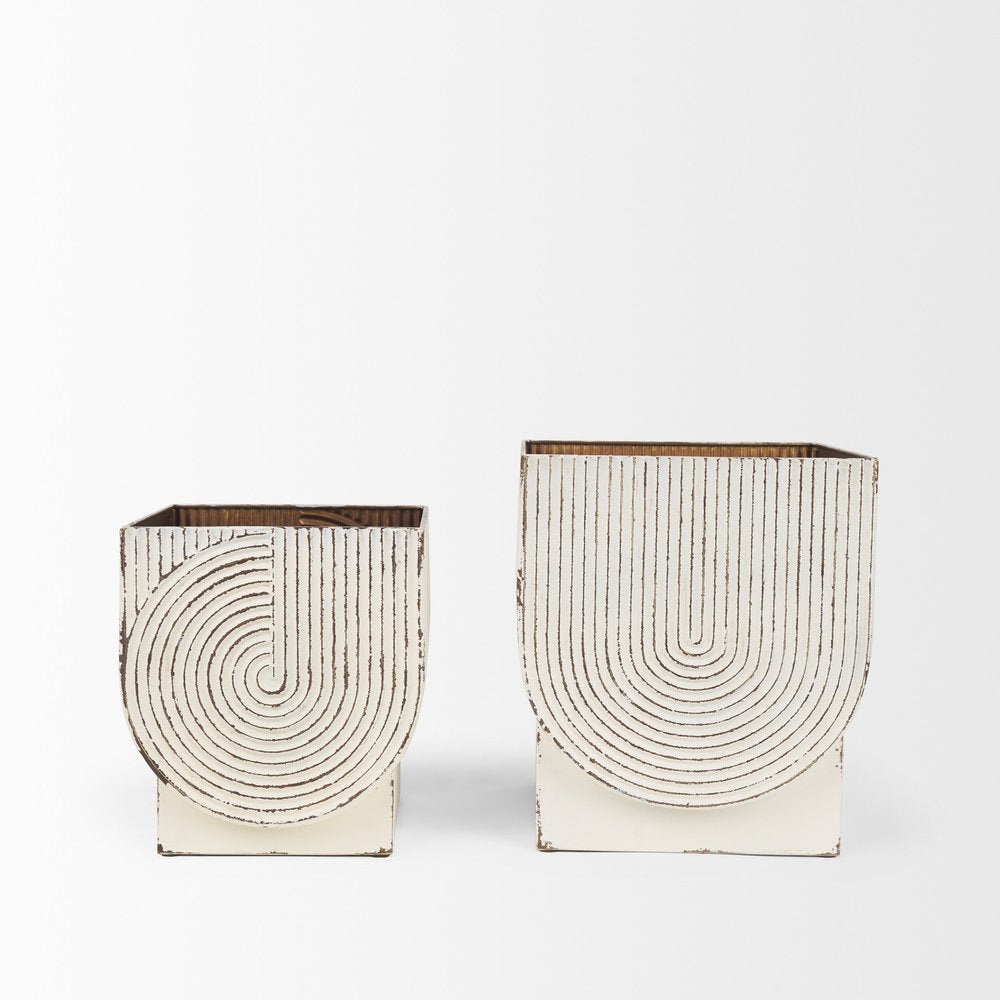 Set of Two White Metal 20 Ounce Rectangular Pot Planters