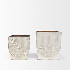 Set of Two White Metal 20 Ounce Rectangular Pot Planters