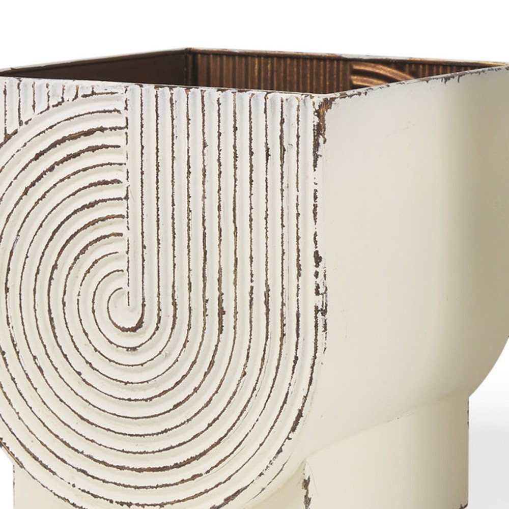 Set of Two White Metal 20 Ounce Rectangular Pot Planters