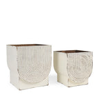 Set of Two White Metal 20 Ounce Rectangular Pot Planters