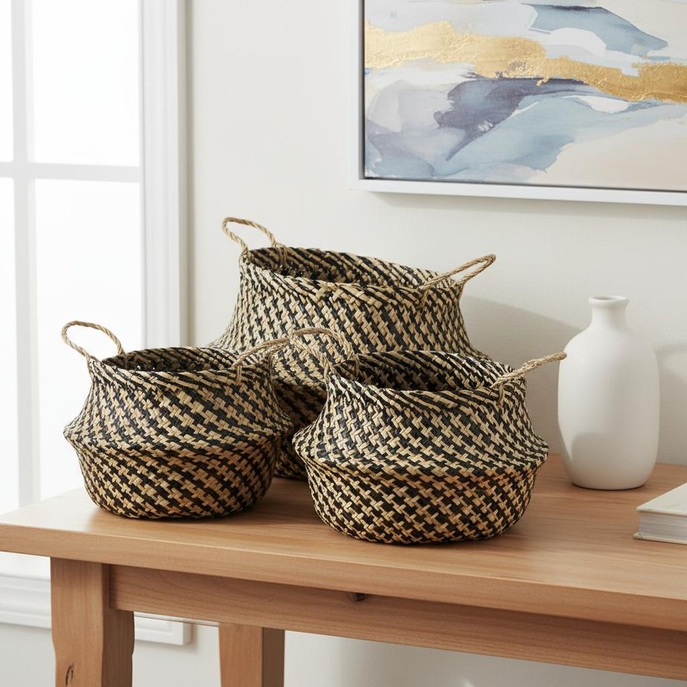 Set of Three Brown Nesting Water Hyacinth Basket