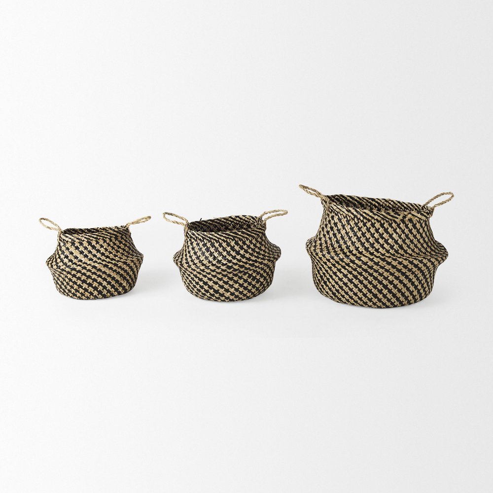 Set of Three Brown Nesting Water Hyacinth Basket