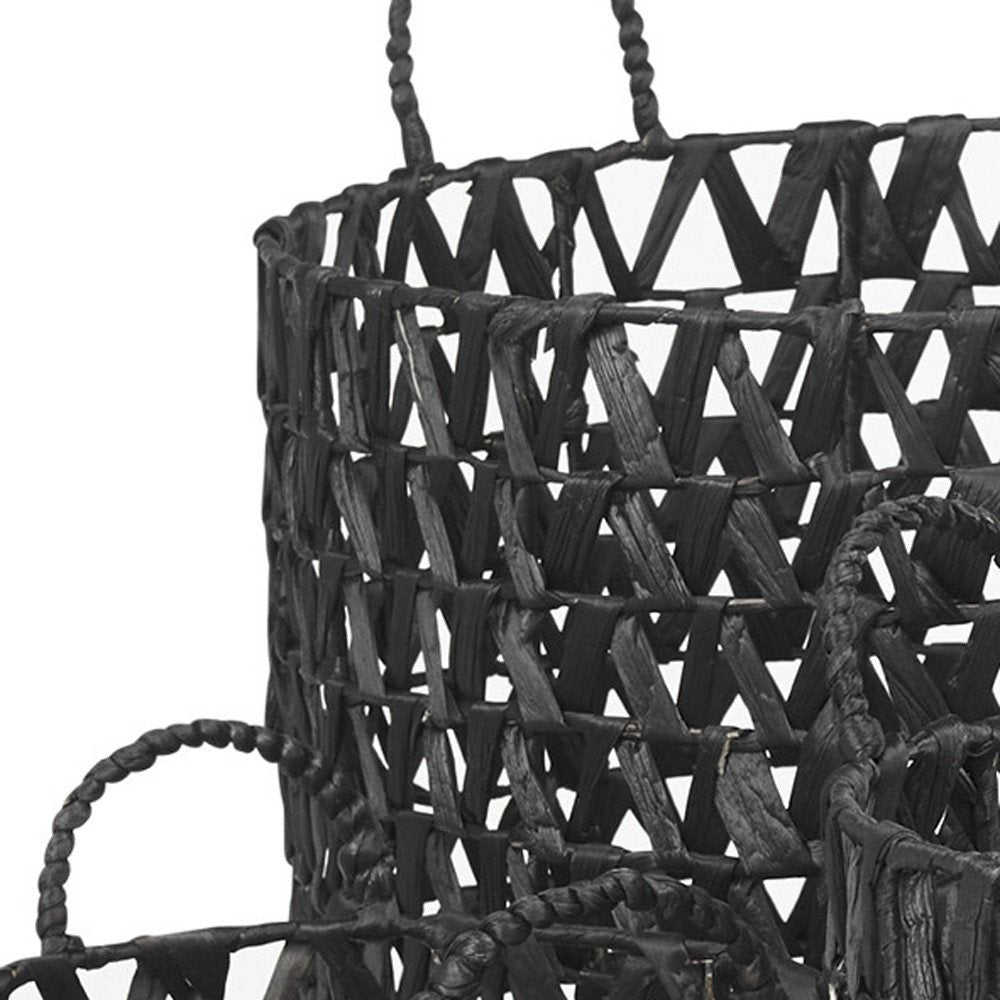 Set of Three Black Nesting Water Hyacinth Basket