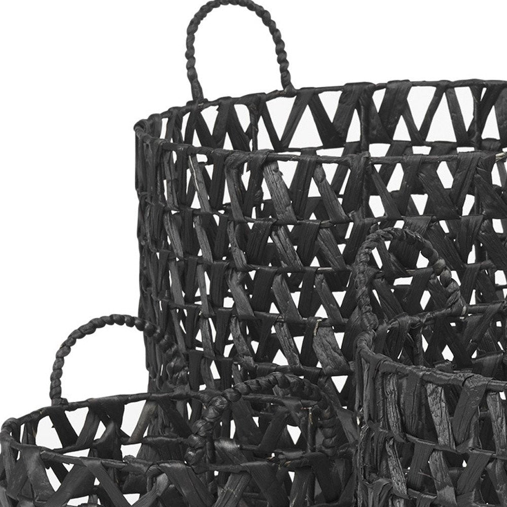 Set of Three Black Nesting Water Hyacinth Basket