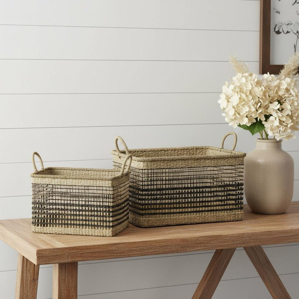 Set of Two Brown Nesting Water Hyacinth Basket