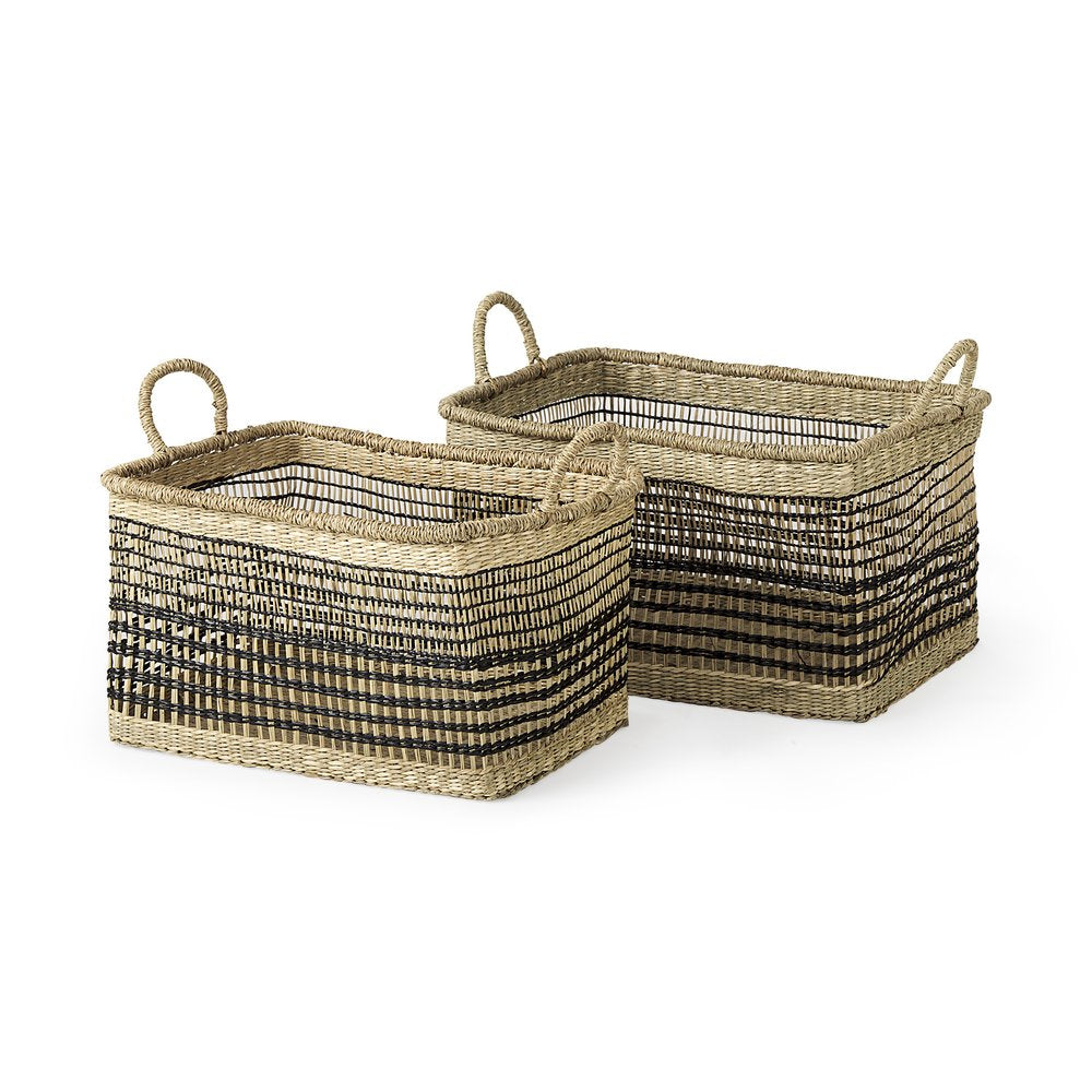 Set of Two Brown Nesting Water Hyacinth Basket