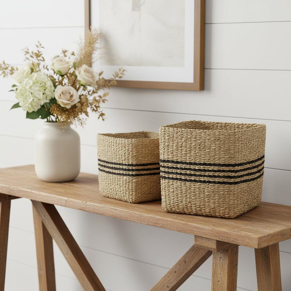 Set of Three Gray Nesting Water Hyacinth Basket