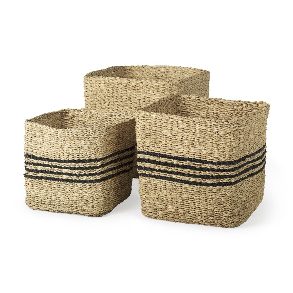 Set of Three Gray Nesting Water Hyacinth Basket