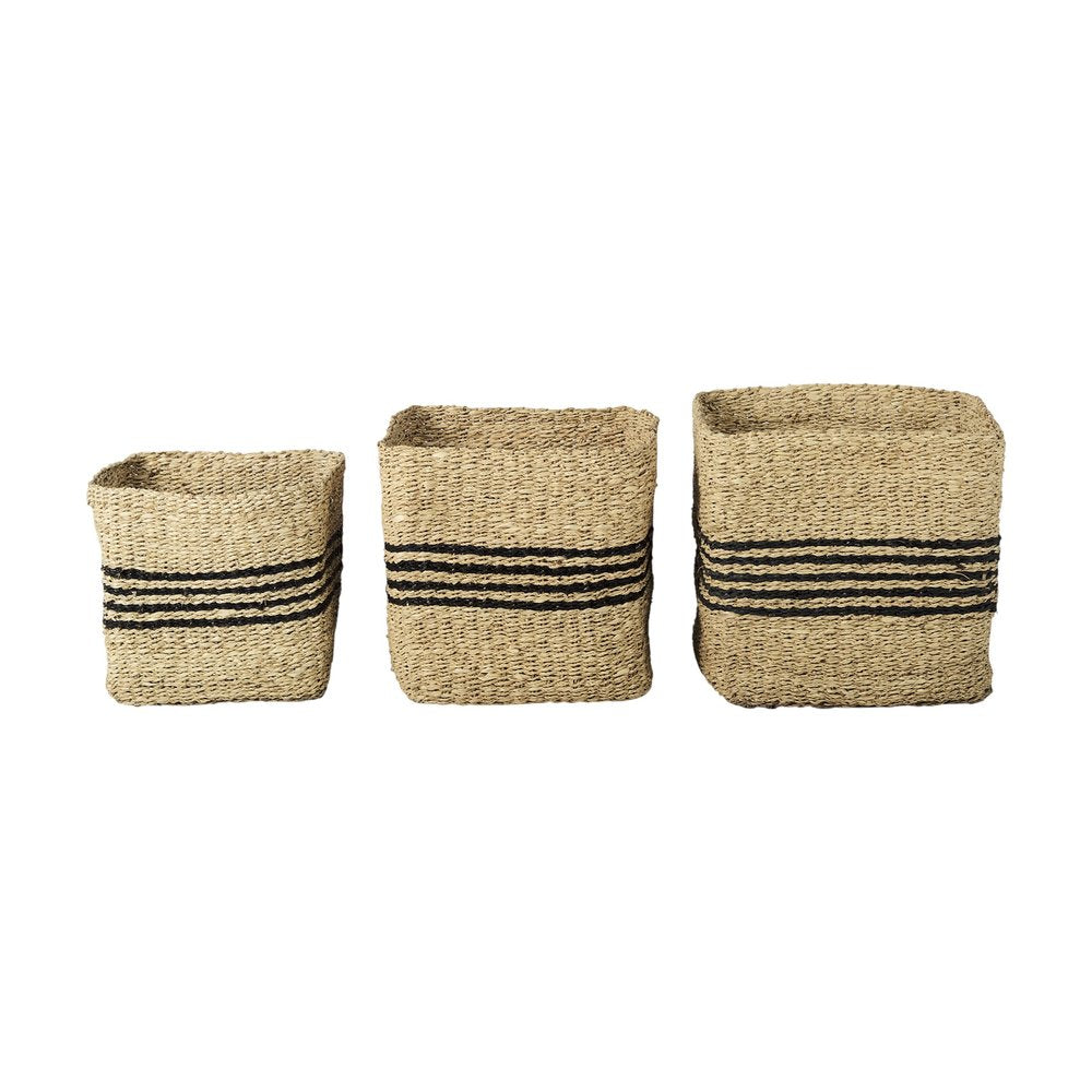 Set of Three Gray Nesting Water Hyacinth Basket
