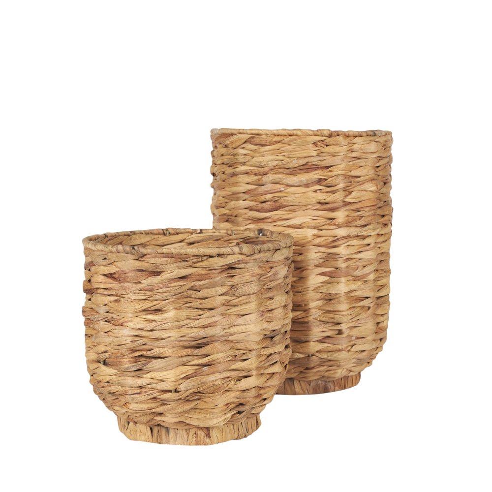 Set of Two Brown Nesting Water Hyacinth Basket With Lid