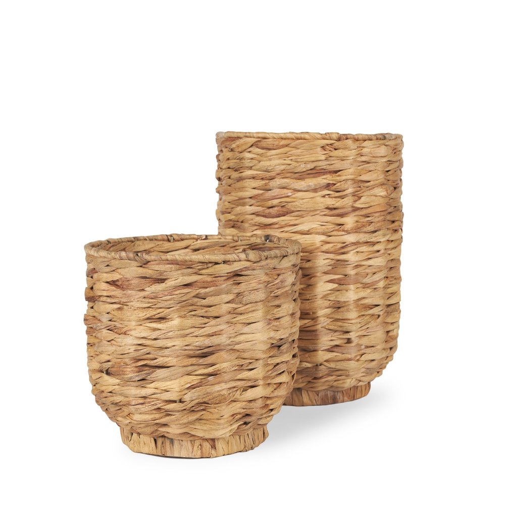 Set of Two Brown Nesting Water Hyacinth Basket With Lid
