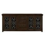84" Brown Distressed Solid Wood Four Drawer Sideboard With Four Glass Doors