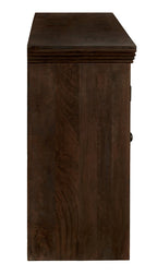 84" Brown Distressed Solid Wood Four Drawer Sideboard With Four Glass Doors