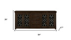 84" Brown Distressed Solid Wood Four Drawer Sideboard With Four Glass Doors