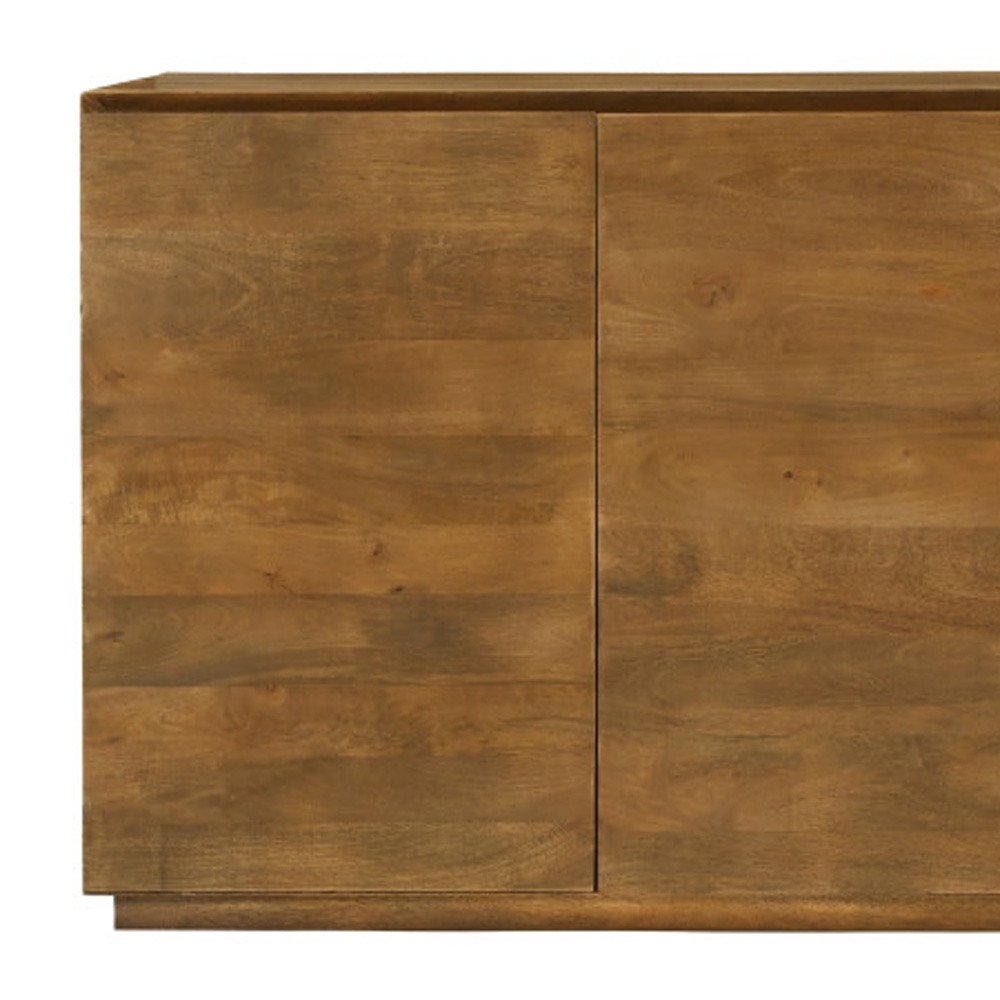80" Tan Distressed Solid Wood Sideboard With Four Doors
