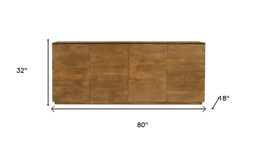 80" Tan Distressed Solid Wood Sideboard With Four Doors